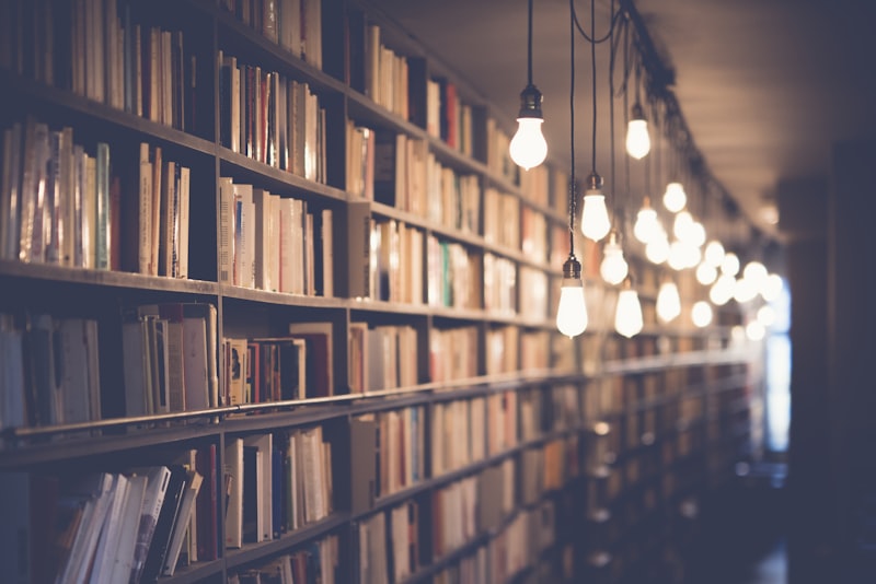 Bookshelves filled with books in a library reading area